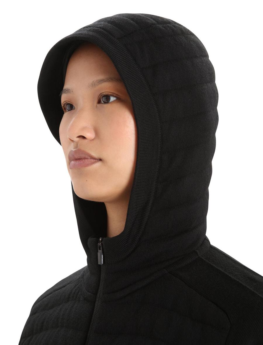 Women's Icebreaker ZoneKnit™ Merino Insulated Long Sleeve Zip Hoodie Black | CA 1277DFMN